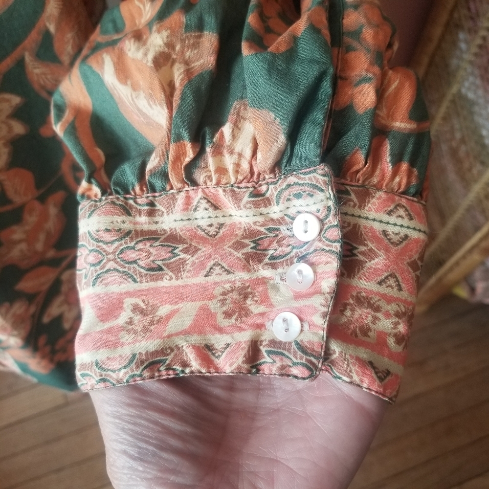FREE PEOPLE Floral Gardens Forest Combo Button Front Pockets Shirt Large - Picture 3 of 10